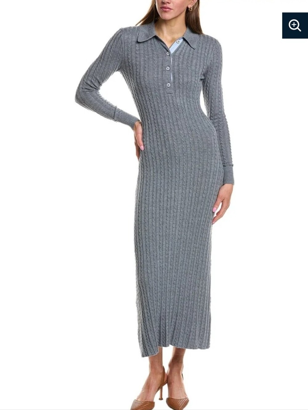 Rowing Blazers Wool-Blend Cable Cardigan Sweater Dress In Heather Gray Size XL